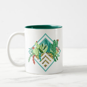 Modern geometrisk succulents och aktus Planter Två-Tonad Mugg