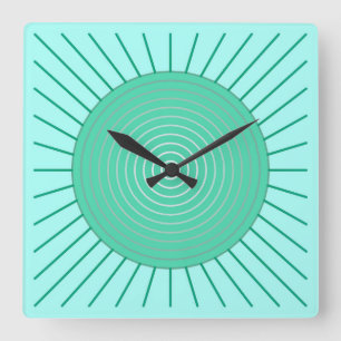 Modern geometrisk Sunburst - Aqua och Seafoam Fyrkantig Klocka