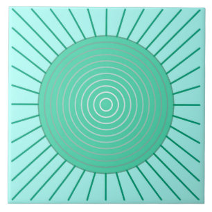 Modern geometrisk Sunburst - Aqua och Seafoam Kakelplatta