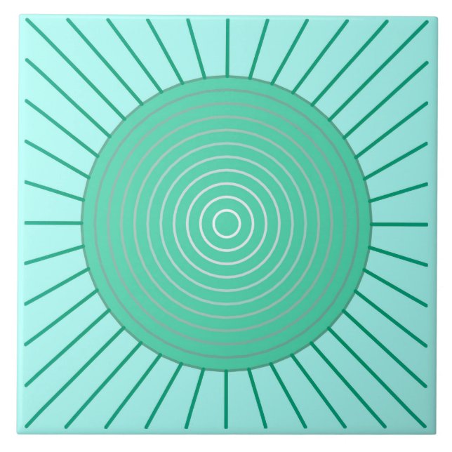 Modern geometrisk Sunburst - Aqua och Seafoam Kakelplatta (Framsidan)