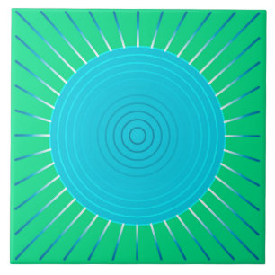 Modern geometrisk Sunburst - blått och Jadegrönt Kakelplatta