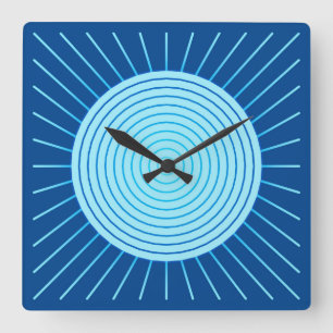 Modern geometrisk Sunburst - koboltblått och Aqua Fyrkantig Klocka