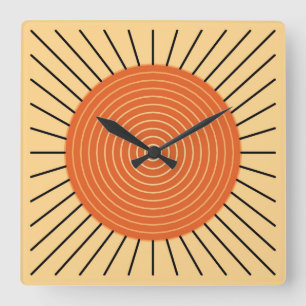 Modern geometrisk Sunburst - Mandarinorange Fyrkantig Klocka