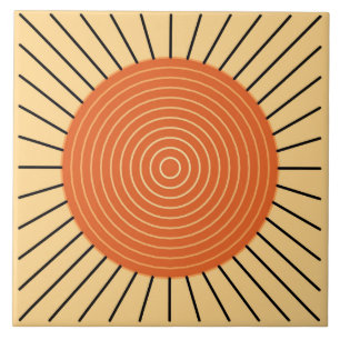 Modern geometrisk Sunburst - Mandarinorange Kakelplatta