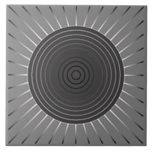 Modern geometrisk Sunburst - mörk Hematitegrå f Kakelplatta