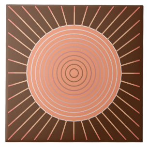 Modern geometrisk Sunburst - persika och brunt Kakelplatta