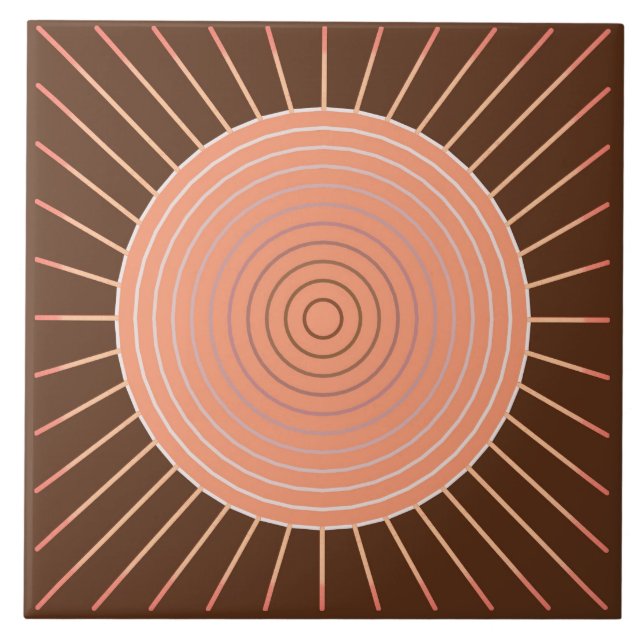 Modern geometrisk Sunburst - persika och brunt Kakelplatta (Framsidan)