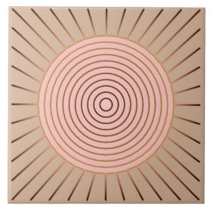 Modern geometrisk Sunburst - persika och solbränn Kakelplatta