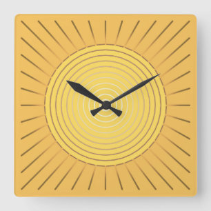 Modern geometrisk Sunburst - senapsgultt guld/gult Fyrkantig Klocka