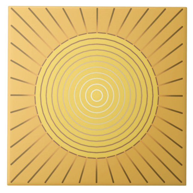 Modern geometrisk Sunburst - senapsgultt guld/gult Kakelplatta (Framsidan)