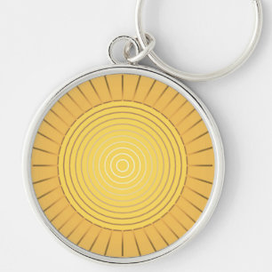 Modern geometrisk Sunburst - senapsgultt guld/gult Rund Silverfärgad Nyckelring