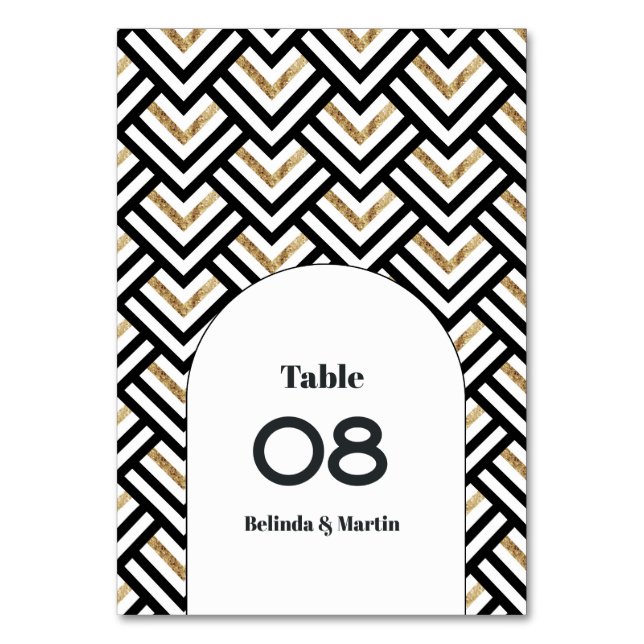Modern geometrisk svart och guld bordsnummer (Framsidan)
