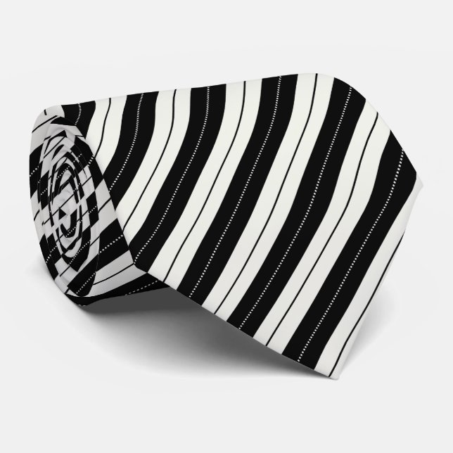 Modern geometrisk svart-vit randig  slips (Rullad)