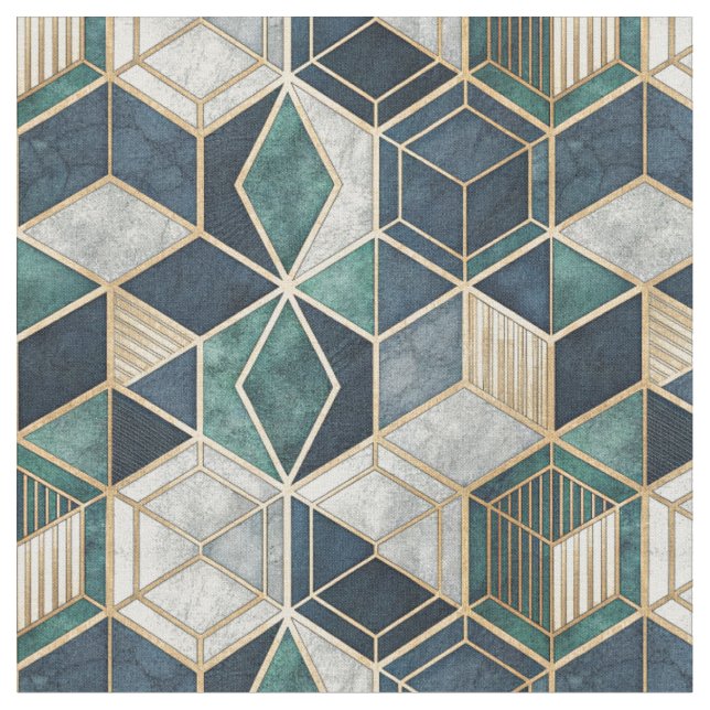 Modern geometrisk teal och guld abstrakt mönster tyg (Närbild)