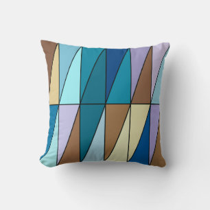 Modern geometrisk triangel, blå och kaffebrun kudde