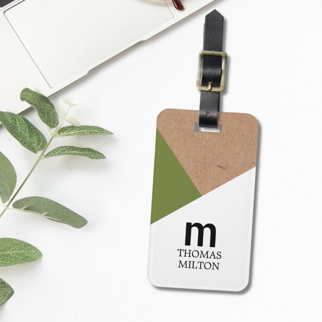 Modern geometrisk tryckt Kraft White-Grönt Bagagebricka (Skapare uppladdad)