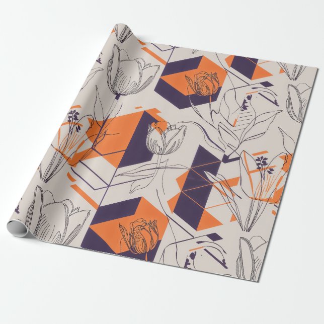 Modern geometrisk tulpan linjekonst mönster (5) presentpapper (Utrullad)