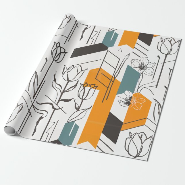 Modern geometrisk tulpan linjekonst mönster presentpapper (Utrullad)
