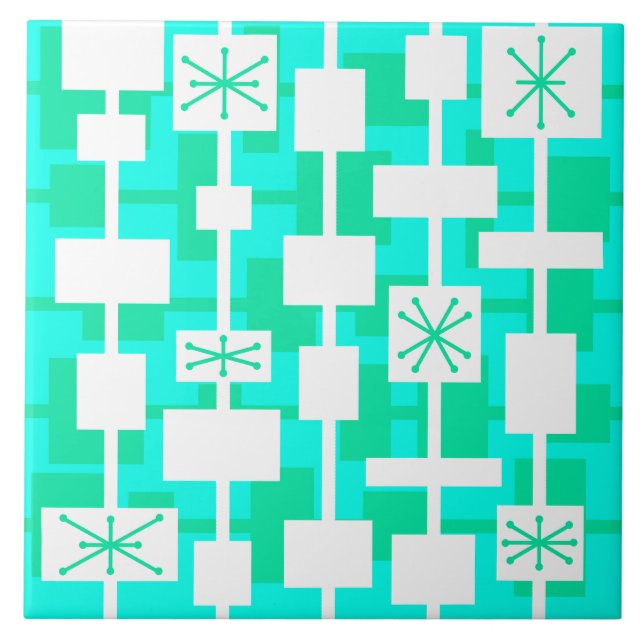 Modern geometrisk turkos i mitten av århundradet kakelplatta (Framsidan)