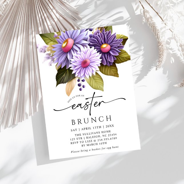 Modern Gerbera Lilac Blommigt Påsk Brunch Inbjudningar (Skapare uppladdad)