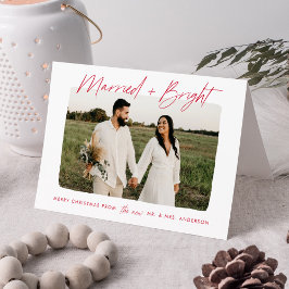 Modern Gift Bröllop Och Ljus Röda Script Foto Helgkort