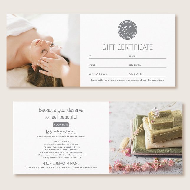 Modern Gift Certificate Custom Photos Logo Card (Skapare uppladdad)