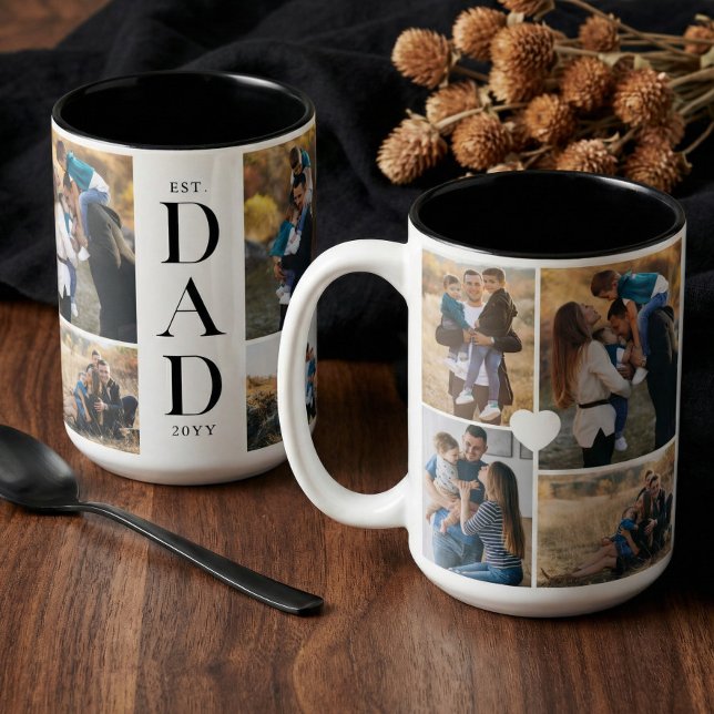 Modern Gift For Dad Custom Photo Collage Keepsake Två-Tonad Mugg (Modern Gift For Dad Custom Photo Collage Keepsake Two-Tone Coffee Mug)