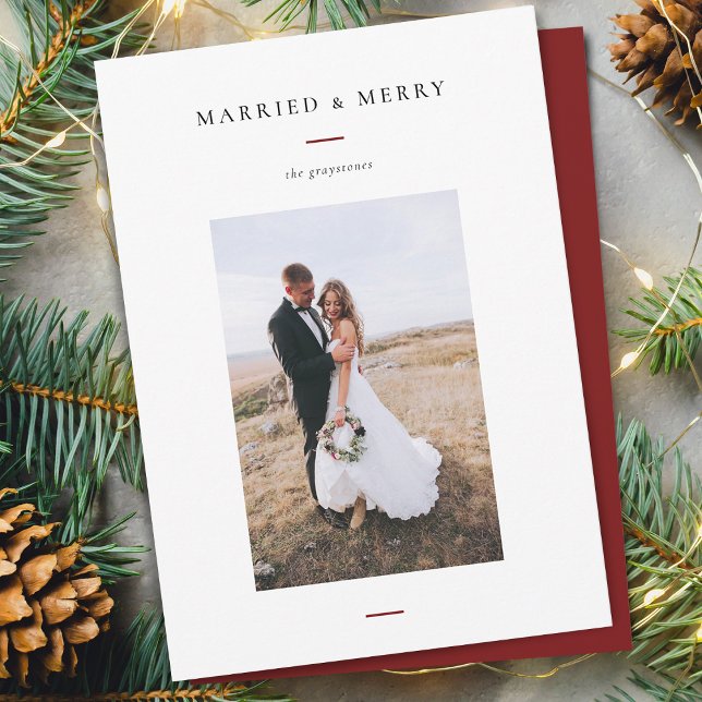 Modern Gift & Glad Jul Foto Julkort (Modern Married & Merry Photo Holiday Card)