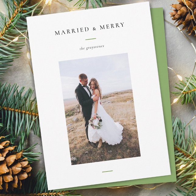 Modern gift och skicklig foto julkort (Modern Married & Merry Photo Holiday Card)