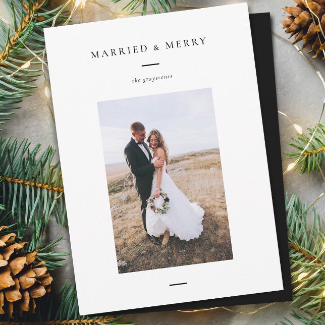 Modern gift och skicklig foto julkort (Modern Married & Merry Photo Holiday Card)