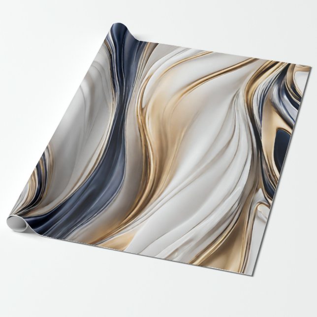 Modern Gift Wrapping-Blue White och Guld- Presentpapper (Utrullad)