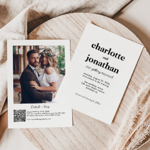 Modern gifta typografi QR-kodfoto Bröllop Inbjudningar