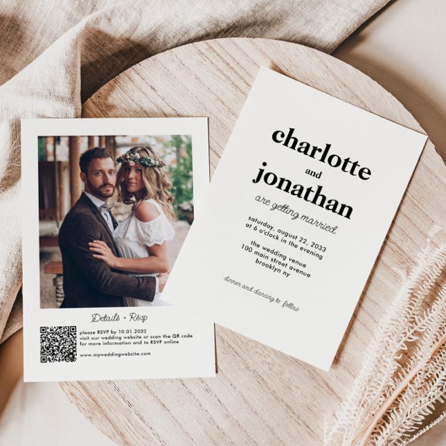 Modern gifta typografi QR-kodfoto Bröllop Inbjudningar (Skapare uppladdad)