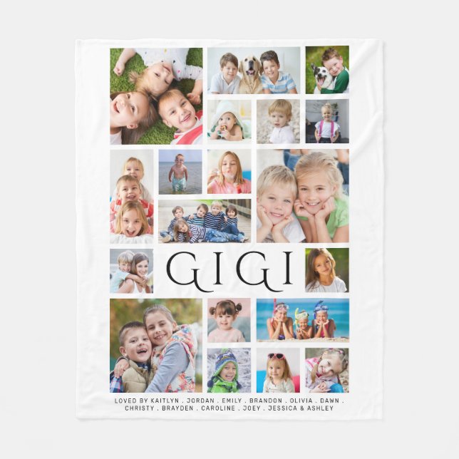 Modern GIGI 19 Photo Collage Kids Namn Fleecefilt (Framsidan)