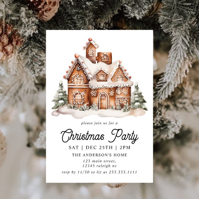 Modern Gingerbröd House jul Party Inbjudningar (Skapare uppladdad)