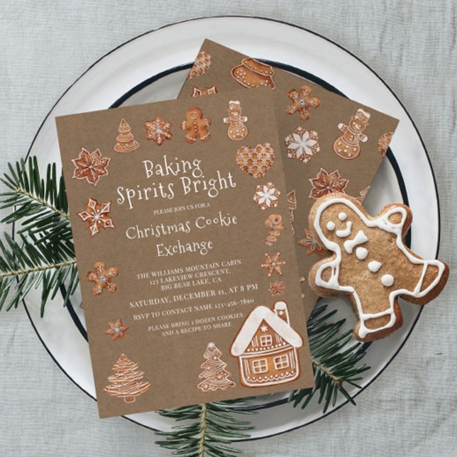 Modern Gingerbröd Watercolor Cookie Exchange Inbjudningar (Skapare uppladdad)
