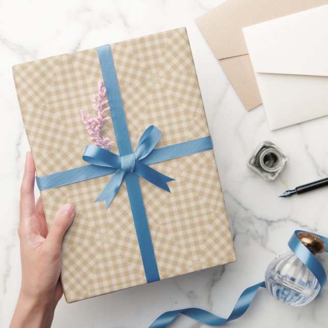 Modern Gingham - Beige Wrapping Papper Roll Presentpapper (Gifting)