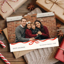 Modern Gingham Family Portrait Red Bow Christmas