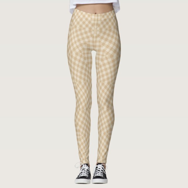 Modern Gingham Mönster - Beige Leggings (Framsida)
