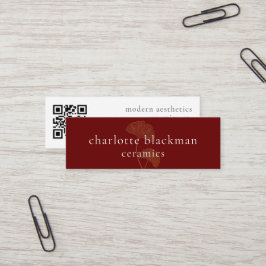 Modern Gingko Löv QR Code Mini Red Affärskort Visitkort