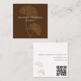 Modern Gingko Löv QR-kod Brun kvadratkort Fyrkantigt Visitkort