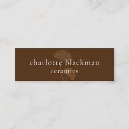 Modern Gingko Löv QR-kod Mini Brown Biz-kort Visitkort