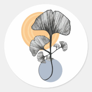 Modern Ginkgo-blad Botanisk Rund Klistermärke