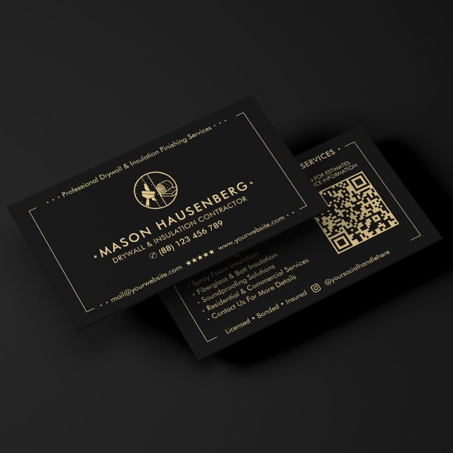 Modern Gipsvägg & Isoleringsentreprenör Svart Visitkort (Modern Drywall & Insulation Contractor Black Business Card
)