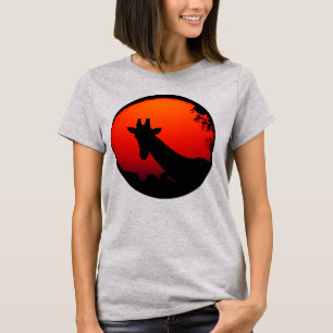 Modern giraffsiluett Orange Afrika Solnedgång T-shirt