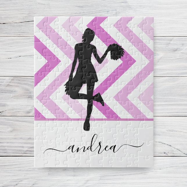 Modern Girl Cheer Theme Rosa Cheerledare Cute Namn Pussel (Skapare uppladdad)