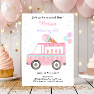Modern Girl Ice Cream Lastbil Birthday Inbjudningar