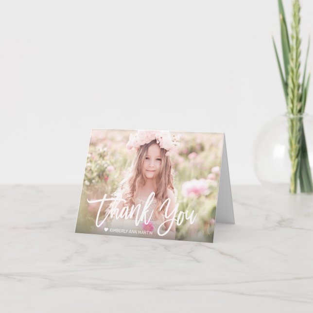 Modern Girl Photo Script Birthday Tack Kort (Framsida)