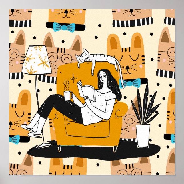 Modern Girl Reading Graphic Art Poster (Framsidan)
