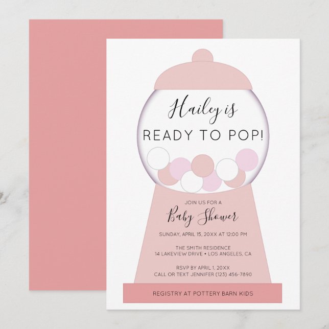 Modern Girl Rosa Gumball Maskin Baby Shower Inbjudningar (Fram/baksida)